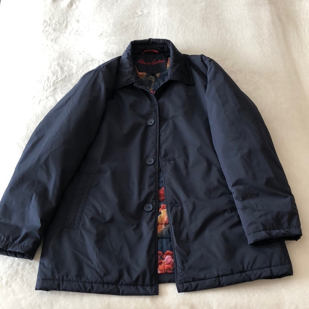 Robert Graham signature Navy Blue Coat with Floral Lining. Size Large